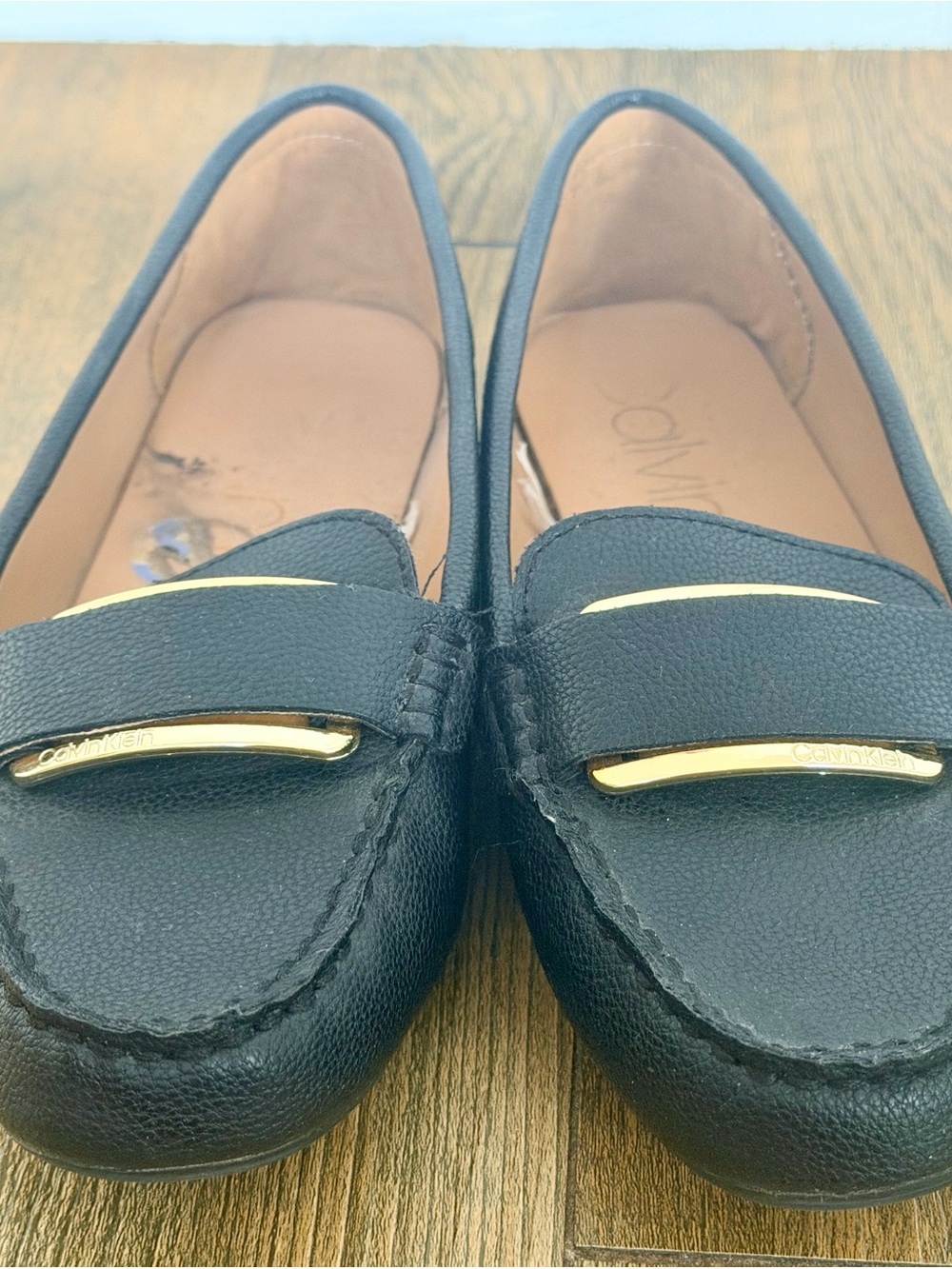 Calvin Klein Black Leather Women's Loafers with Gold Accent